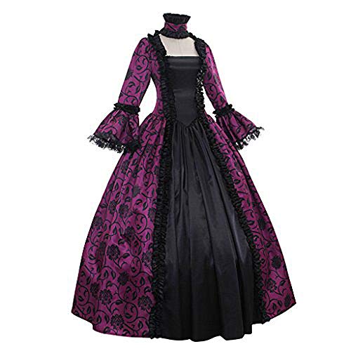 Fnho Vestido de época Medieval,Renacentista de Las Mujeres Vestidos,Vestido Vintage, Vestido de Corte literario-púrpura_3XL