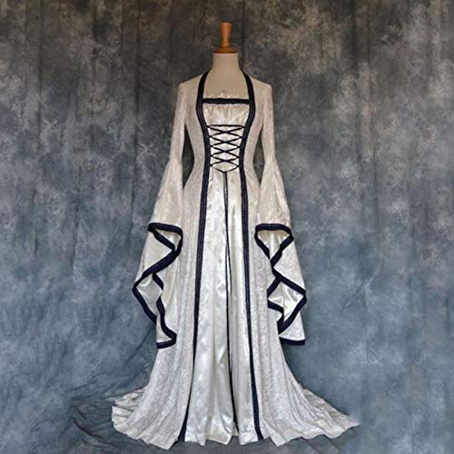 Fnho Vestido Vintage Mujer Medievales,Renacentista Disfraz Medieval para Mujer Vestido,Vestido de Terciopelo denso, Vestido Retro de Corte-Blanco_4XL
