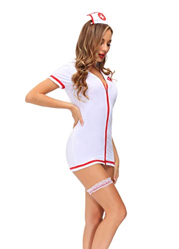 FONDBERYL Disfraces de Enfermera Uniforme Trajes de Las Mujeres Traje del Equipo de Vestido de Lujo de la Ropa Interior del Uniforme de la Enfermera de Sexy Cosplay Atractivo