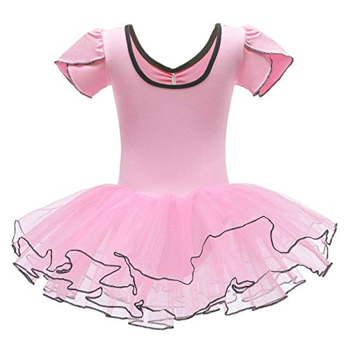FONLAM Maillot de Ballet para Niña Maillot Vestido Danza Actuación Ballet Tutú Tul Niña Volantes + Diadema (Rosa, 4-5 Años)