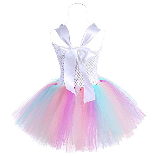 FONLAM Vestido de Bautizo Fiesta Niña Disfraz de Unicornio Princesa Tutú Vestido Infantil Flores Carnaval Niña (XL 7-8 Años, Blanco y Rosa)