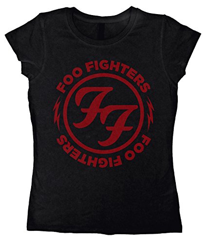 Foo Fighters Logo Red Circle Mujer Camiseta Negro S, 100% algodón, Regular