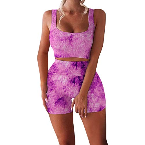 Fossen 2 Piezas Camisetas Interiores Deportivas, Mujer Yoga Traje Entrenamiento para, Gym Mallas de Yoga Sin Costuras y Sujetador Deportivo Elástico Ropa de Gimnasio