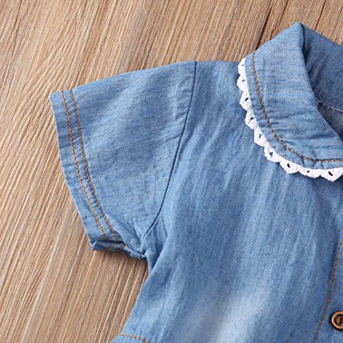 Fossen Bebe Niñas Vestido de Mezclilla Vestidos Mangas Cortas con Estampado Floral (6-12 Meses, Azul)