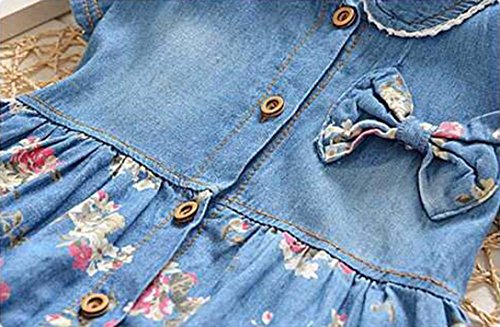 Fossen Bebe Niñas Vestido de Mezclilla Vestidos Mangas Cortas con Estampado Floral (6-12 Meses, Azul)