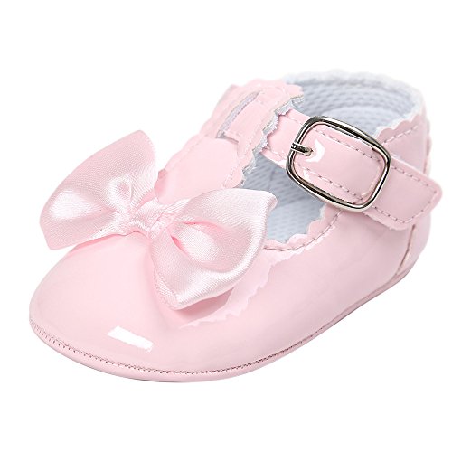 Fossen Bebe Niñas Zapatos de Vestir Recién Nacido Primeros Pasos de Suela Blanda con Bowknot Princesa Estilo (0-6 Meses, Rosa)