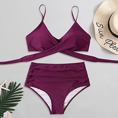 Fossen Conjunto de Bikini Push Up Trajes de Baño de 2 Piezas de Cintura Alta Bañador con Cuello Halter Retro Ropa de Playa Sexy Apta para Vacaciones En El Mar Nadando