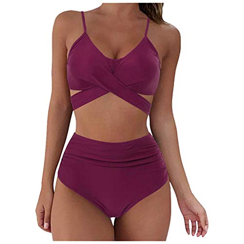 Fossen Conjunto de Bikini Push Up Trajes de Baño de 2 Piezas de Cintura Alta Bañador con Cuello Halter Retro Ropa de Playa Sexy Apta para Vacaciones En El Mar Nadando
