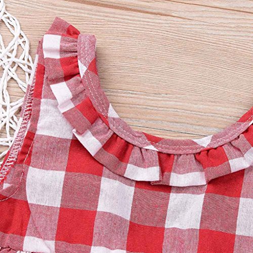 Fossen Ropa Bebe Niña Verano Recien Nacido Bebé Tops de Cuadros Y Caqueros Corto con Banda de Pelo (12 Meses, Rojo)