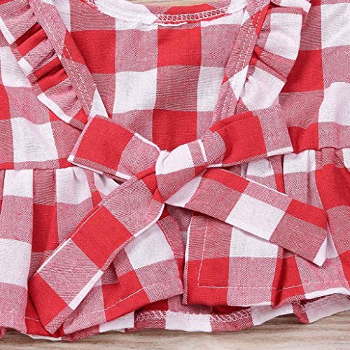Fossen Ropa Bebe Niña Verano Recien Nacido Bebé Tops de Cuadros Y Caqueros Corto con Banda de Pelo (12 Meses, Rojo)