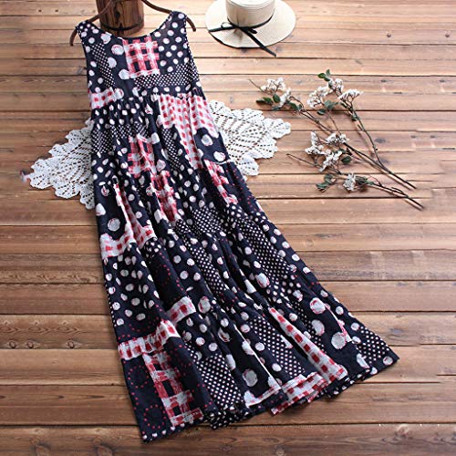 Fossen Vestidos Mujer Verano 2020 Largos Casual Estampado Sin Mangas Talla Grande - Chic Vestido de Fiesta Elegantes de Playa Vacation - Vintage Clásico Dress para Coctel Noche