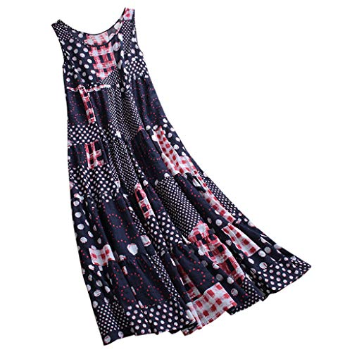 Fossen Vestidos Mujer Verano 2020 Largos Casual Estampado Sin Mangas Talla Grande - Chic Vestido de Fiesta Elegantes de Playa Vacation - Vintage Clásico Dress para Coctel Noche