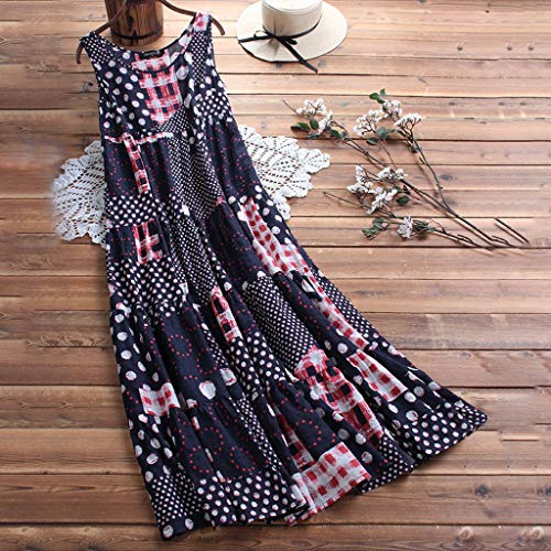 Fossen Vestidos Mujer Verano 2020 Largos Casual Estampado Sin Mangas Talla Grande - Chic Vestido de Fiesta Elegantes de Playa Vacation - Vintage Clásico Dress para Coctel Noche