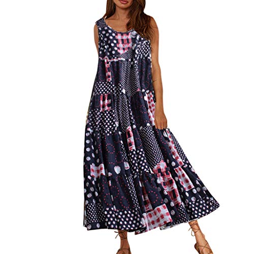 Fossen Vestidos Mujer Verano 2020 Largos Casual Estampado Sin Mangas Talla Grande - Chic Vestido de Fiesta Elegantes de Playa Vacation - Vintage Clásico Dress para Coctel Noche