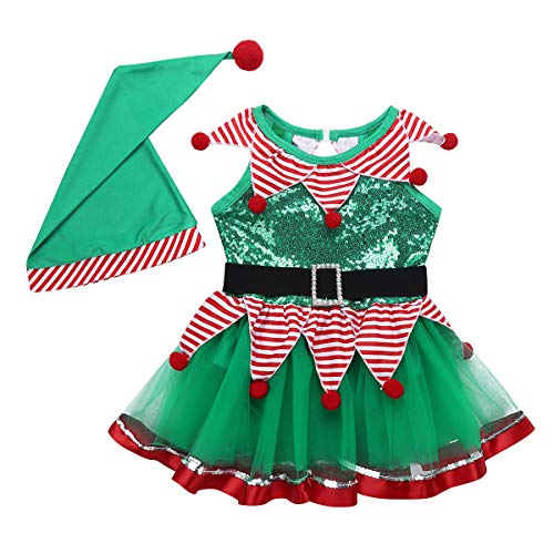 Freebily Conjunto de Navidad para Bebé Niña Recién Nacido Vestido de Princesa Infantil Estilo de Pelele Fiesta Invierno Otoño Verde 1-2 años