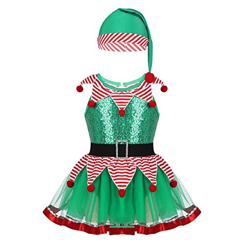 Freebily Conjunto de Navidad para Bebé Niña Recién Nacido Vestido de Princesa Infantil Estilo de Pelele Fiesta Invierno Otoño Verde 1-2 años