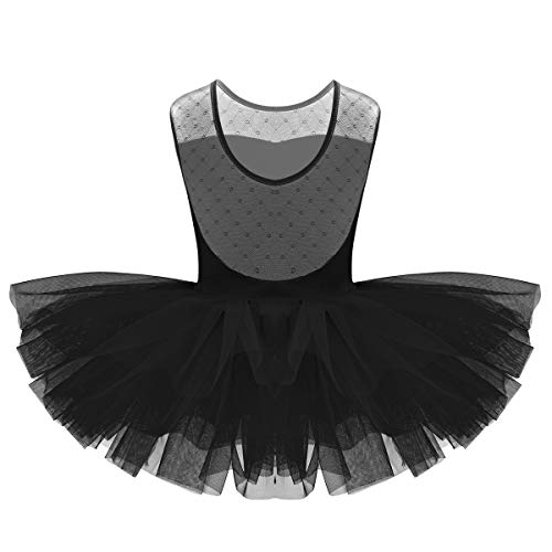 Freebily Tutú Vestido de Gimnasia Leotardo Bodies de Malla Elástico Niñas Princesas Bailarinas para Danza Ballet Actuación de Baile Negro 12 Años