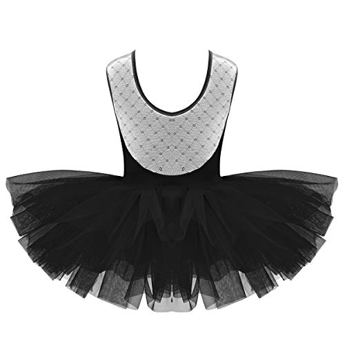 Freebily Tutú Vestido de Gimnasia Leotardo Bodies de Malla Elástico Niñas Princesas Bailarinas para Danza Ballet Actuación de Baile Negro 12 Años