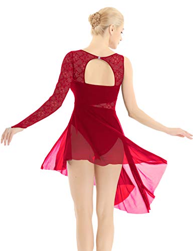 Freebily Vestido Danza Ballet Mujer Maillot Gimnasia Ritmica Leotardo Patinaje Básico con Un Manga Larga Tutú Vestido Danza Contemporanea Moderna Mujer Burgundy X-Small