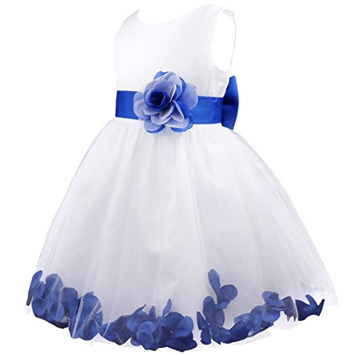 Freebily Vestido Elegante Boda Fiesta con Flores para Niña Vestido Blanco de Princesa para Chica Dama de Honor Azul Marino 10 años