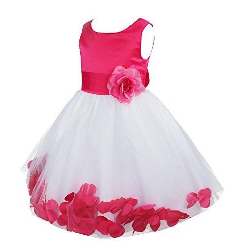 Freebily Vestido Elegante Boda Fiesta con Flores para Niña Vestido Blanco de Princesa para Chica Dama de Honor Rosa Oscuro 6 años
