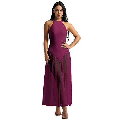 Freebily Vestido Largo de Danza Contemporanea Ballet Mujer Maillot Gimnasia Clásico Adultos Bodys Básico Leotardo con Tutú Falda Mallas Deportiva Niñas Burgundy Large