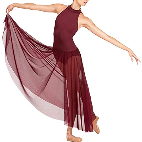 Freebily Vestido Largo de Danza Contemporanea Ballet Mujer Maillot Gimnasia Clásico Adultos Bodys Básico Leotardo con Tutú Falda Mallas Deportiva Niñas Burgundy Large