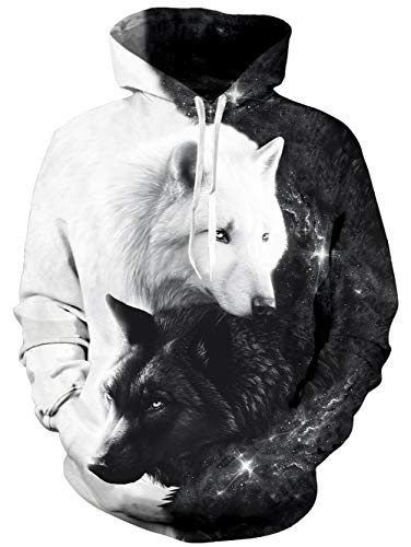 Freshhoodies Unisexo Sudaderas con Capucha 3D Lobo Hombre Colorida Hoodie Camiseta Hoodies Tops con Bolsillos L