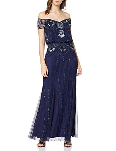 Frock and Frill Carys 2 In 1 Embellished Maxi Dress Vestido Fiesta Mujer, Azul (Medieval Blue #00008b), 38 (Talla del Fabricante: UK 10)