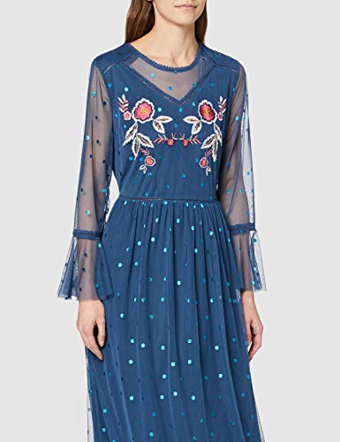 Frock and Frill Jennifer Embellished Dot Mesh Maxi Dress Vestido Fiesta Mujer, Azul (Blue #000080), 38 (Talla del Fabricante: 10)
