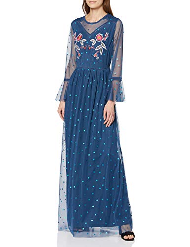 Frock and Frill Jennifer Embellished Dot Mesh Maxi Dress Vestido Fiesta Mujer, Azul (Blue #000080), 38 (Talla del Fabricante: 10)