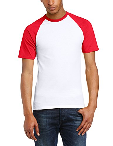 Fruit of the Loom - Camiseta con manga corta para hombre, color multicoloured (white/red), talla 2xl