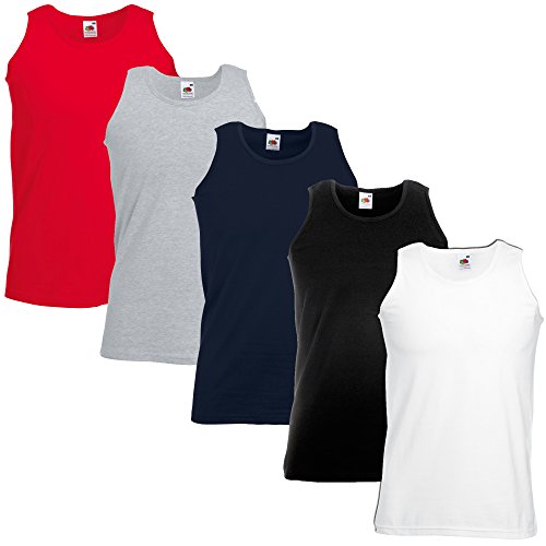 Fruit of the Loom - Camiseta interior para hombre (5 unidades) - Blanco, negro, azul marino, rojo + gris. XL