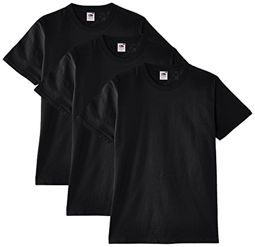 Fruit of the Loom Heavy Cotton Tee Shirt 3 Pack, Camiseta de Manga Corta Para Hombre, Negro (Schwarz), Large