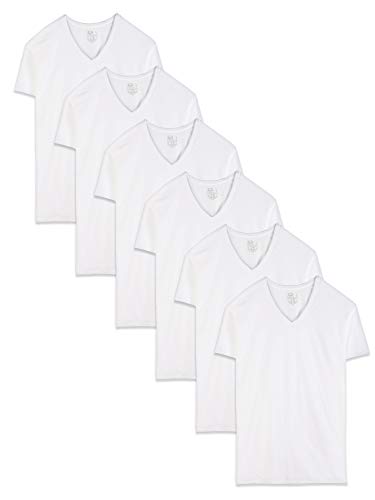 Fruit Of The Loom Hombre 6P2626V Paquete de 6 camisetas con cuello en V Manga corta Ropa interior - Blanco - Large