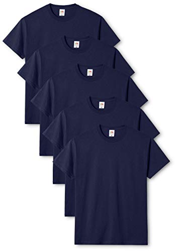 Fruit of the Loom Mens Original 5 Pack T-Shirt Camiseta, Azul (Navy), Large (Pack de 5) para Hombre