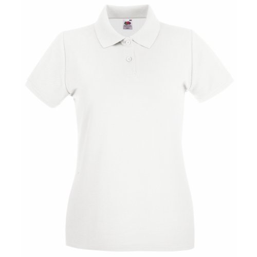 Fruit of the Loom- Polo de Manga Corta Premium Entallado para Mujer (Grande (L)) (Blanco)