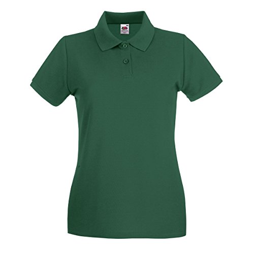 Fruit of the Loom- Polo de Manga Corta Premium Entallado para Mujer (Grande (L)/Verde Botella)
