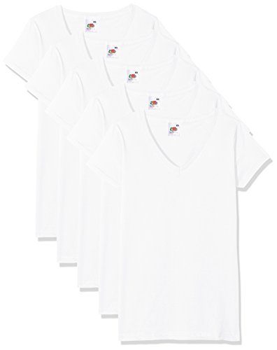 Fruit of the Loom Valueweight Camiseta, Blanco, XL (Pack de 5) para Mujer