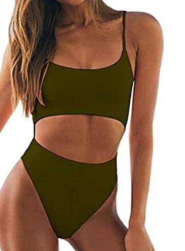 Fuduoduo BañAdor Mujer Reductor Barriga,Bikini Sexy de Color sólido para Mujer-Verde Militar_M #,Traje De BañO Acolchado Bra