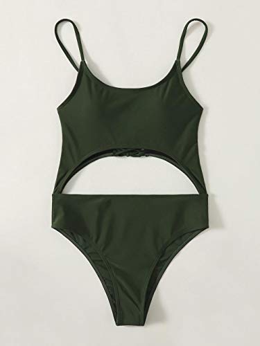 Fuduoduo BañAdor Mujer Reductor Barriga,Bikini Sexy de Color sólido para Mujer-Verde Militar_M #,Traje De BañO Acolchado Bra