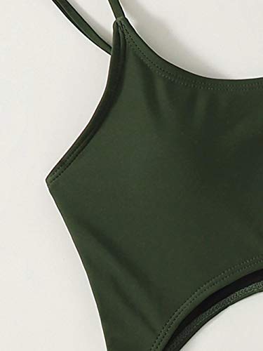 Fuduoduo BañAdor Mujer Reductor Barriga,Bikini Sexy de Color sólido para Mujer-Verde Militar_M #,Traje De BañO Acolchado Bra