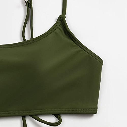 Fuduoduo Sujetador Acolchado Traje De BañO Bikini,Bikini Sexy de Color sólido Dividido para Mujer-Verde Militar_XL #,BañAdor De Verano Bikini