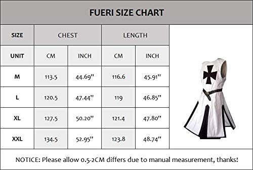 Fueri Disfraz medieval de caballero templario adulto guerrero túnica imperio traje cosplay capa abrigo Halloween LARP, rojo y negro, M