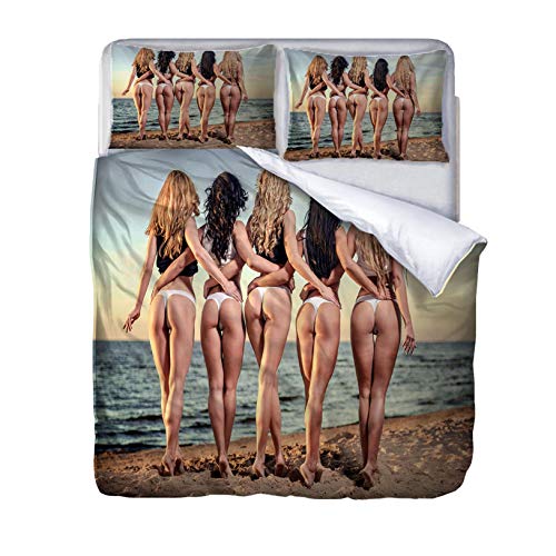 Fundas Nórdica Cama Mujer Sexy 3D Estampado Juego de Ropa de Cama Fundas Edredón Nórdico Microfibra Niños Adultos 200x200cm con 2 Fundas de Almohada