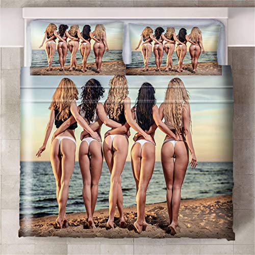 Fundas Nórdica Cama Mujer Sexy 3D Estampado Juego de Ropa de Cama Fundas Edredón Nórdico Microfibra Niños Adultos 200x200cm con 2 Fundas de Almohada