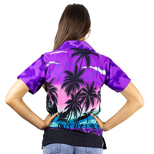 Funky Camisa Blusa Hawaiana, Manga Corta, Beach, Púrpura, XS