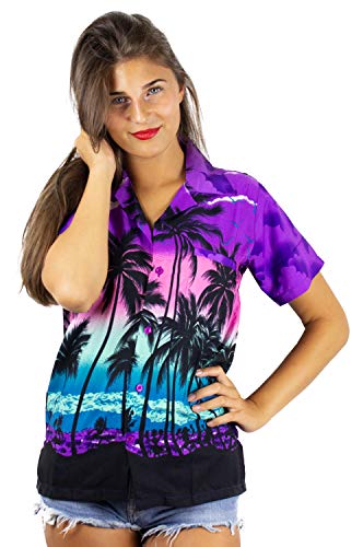 Funky Camisa Blusa Hawaiana, Manga Corta, Beach, Púrpura, XS