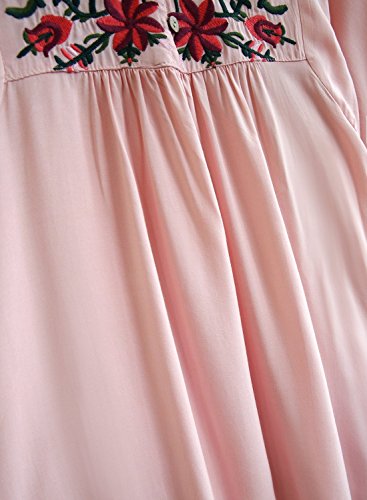 FUTURINO Vestido bohemio para mujer, túnica hippie bordado, flores, mexicano, vestido de verano, bohemio, bordado, túnica 02 Rosa XL