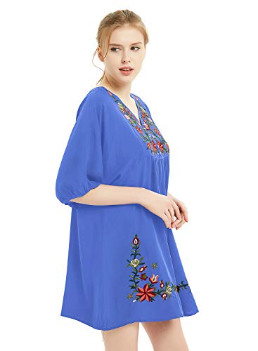 FUTURINO Vestido de túnica floral bordado bohemio para mujer